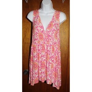 Woman's Matilda Jane Large Pink Orange Floral Empire Waist Sleeveless Tunic Top